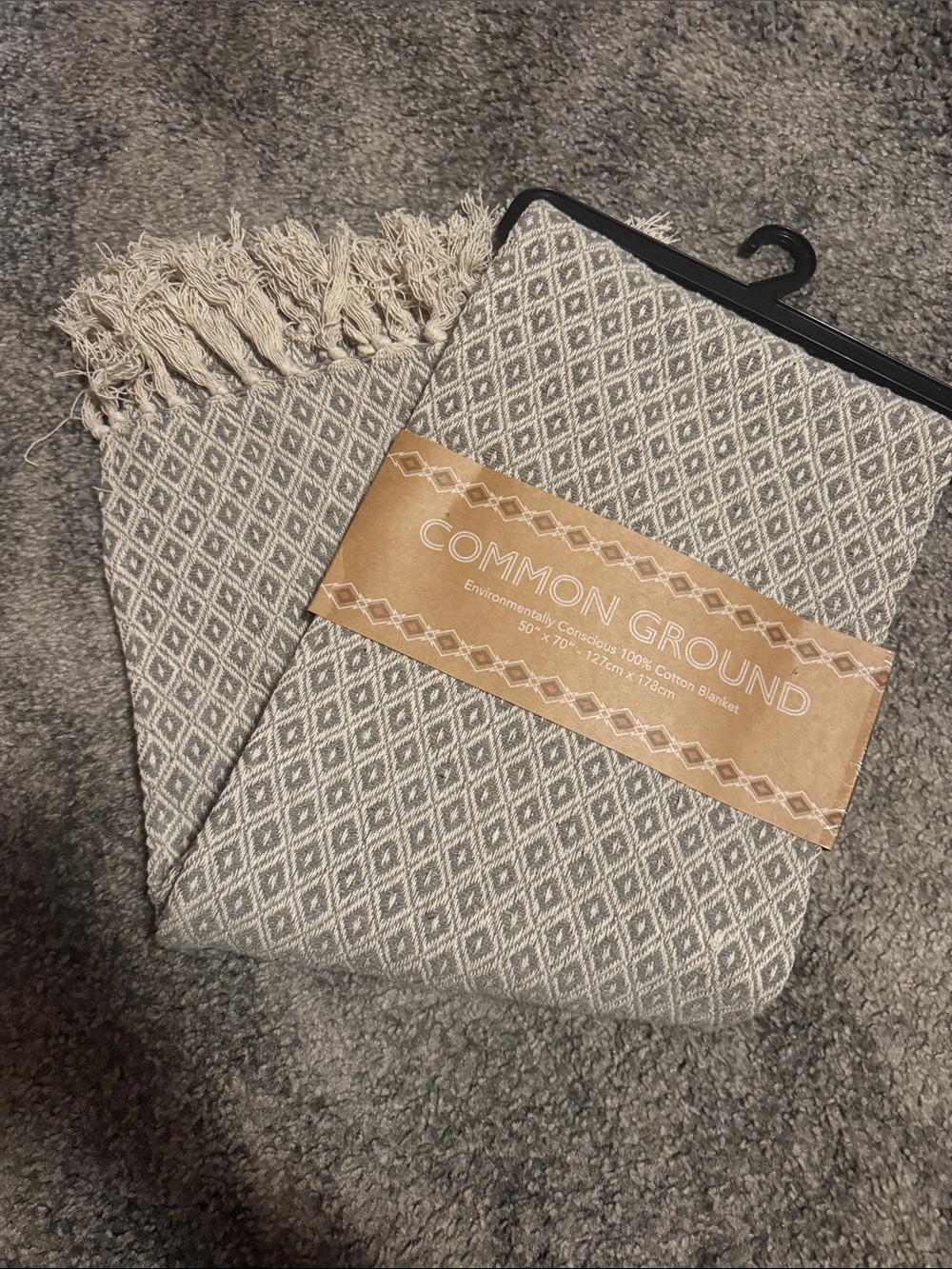 Cream & Gray Diamond Cotton Throw Blanket